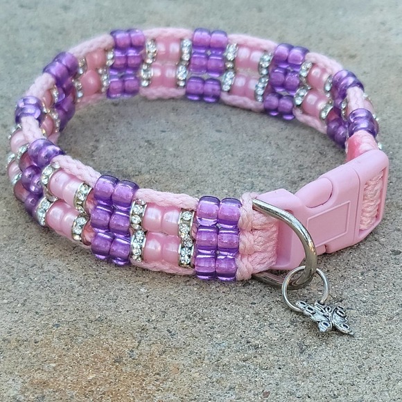 Custom Handmade Beaded Bling Dog Collar - Picture 1 of 3